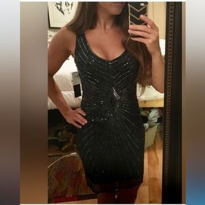 Aidan Mattox Womens Navy Embellished Beaded V Neck Party Dress Gown Size 0